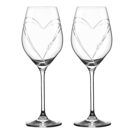 Matrivo Hvidvinsglas med Swarovski krystaller - 2 stk. Two Hearts