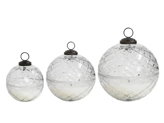 Chic Antuque - Glas Kugle m.stearin og diamantudskæring H17,5/Ø17,5