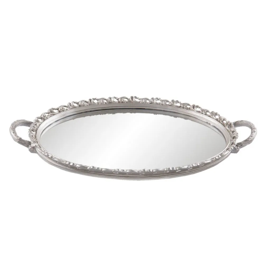 Clayre & Eef - Dekorativ Serveringsbakke med Spejl, Sølvfarvet