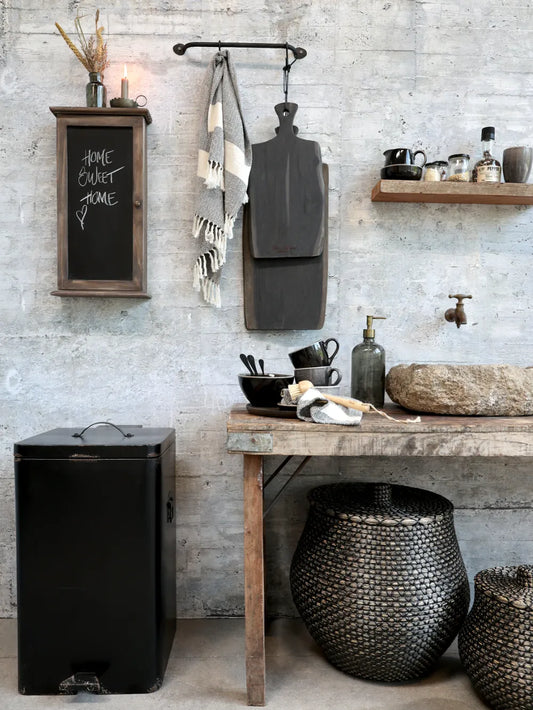Chic Antique Factory Trash Can - Spacious Iron Trash Can in Antique Black