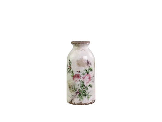 Chic Antique Toulouse Keramikflaske med Roser i Fuchsia Rose H16xØ8cm