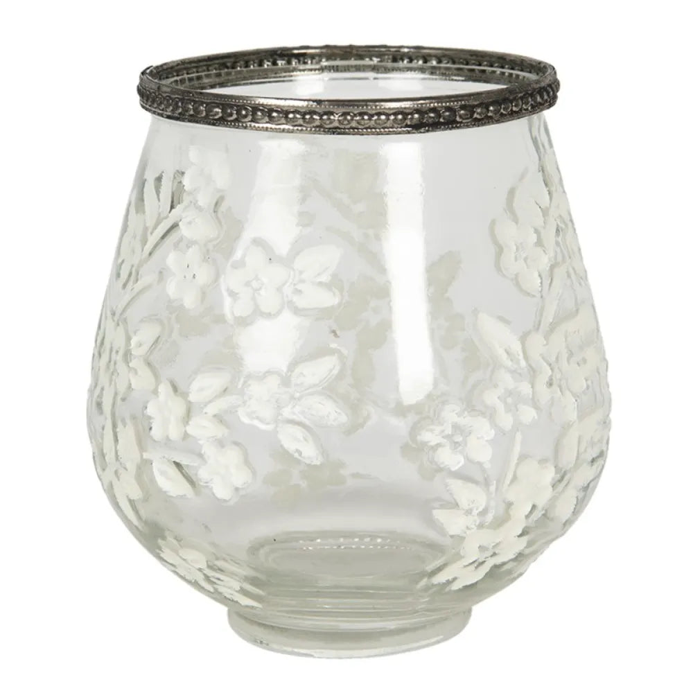 Clayre &amp; Eef - tealight holder glass/flowers Metal