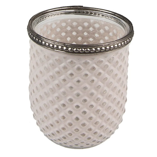 Clayre & Eef Beige Glas Fyrfadsstage med Metal Kant Ø8x9 cm