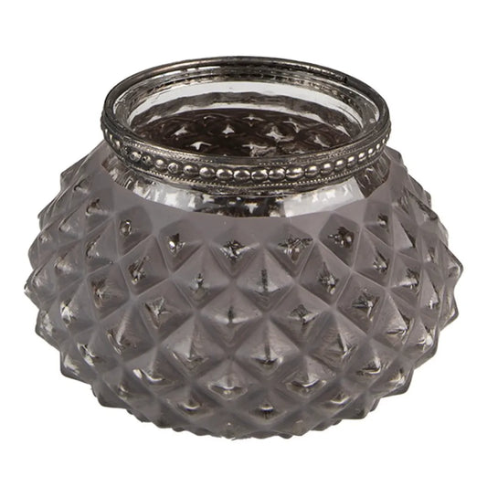 Clayre &amp; Eef Gray Glass Tealight holder Ø11x8 cm