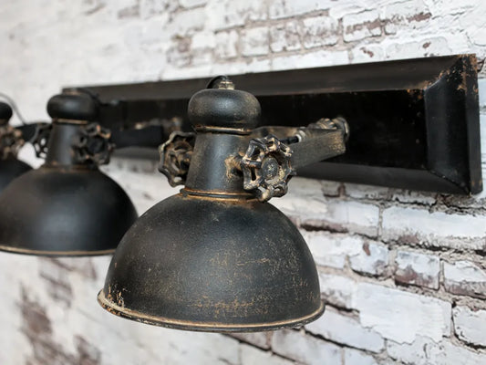 Chic Antuque - Factory Lampe m. 3 spot antique sort H30xL85xB19