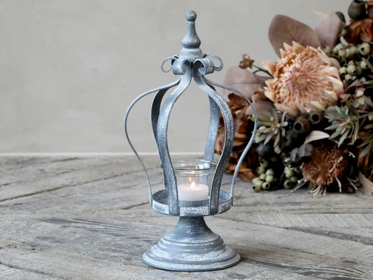 Chic Antique - Fyrfadsstage med krone i antique zink