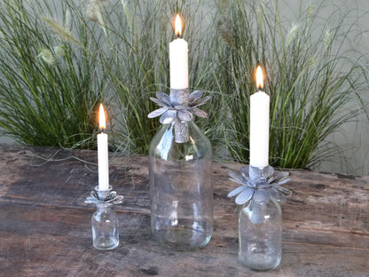 Chic Antuque - Glass bottle with candle holder for candles