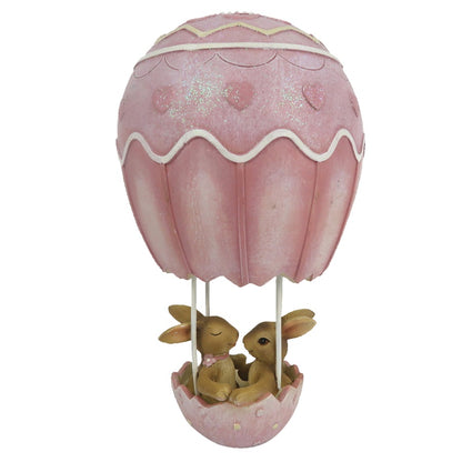 Clayre &amp; Eef - Statue Easter bunnies in hot air balloon, pink