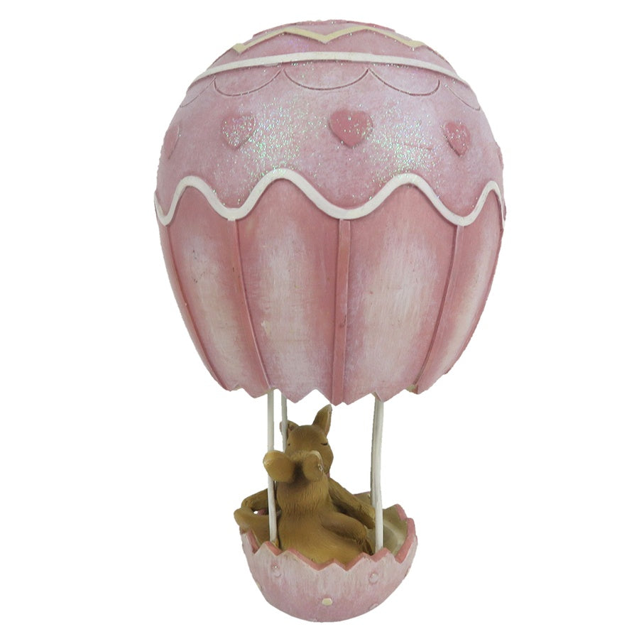 Clayre &amp; Eef - Statue Easter bunnies in hot air balloon, pink