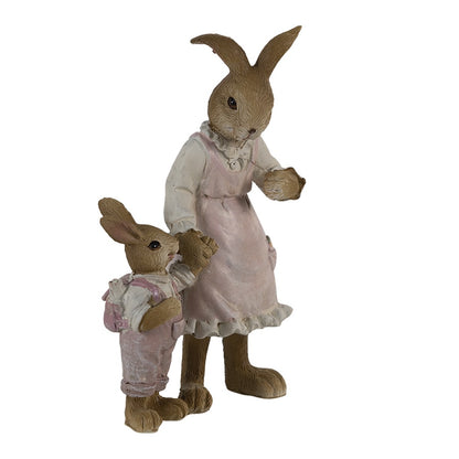 Clayre &amp; Eef - Statue Rabbit mother and child with umbrella, pink