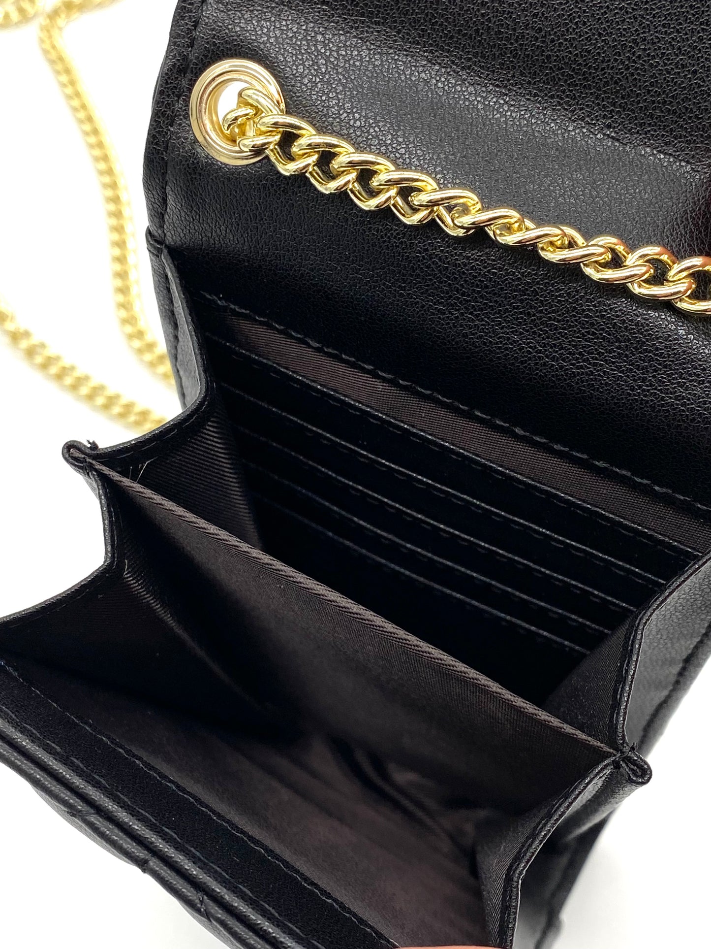 Black Mobile Bag with Long Strap in 100% Leather