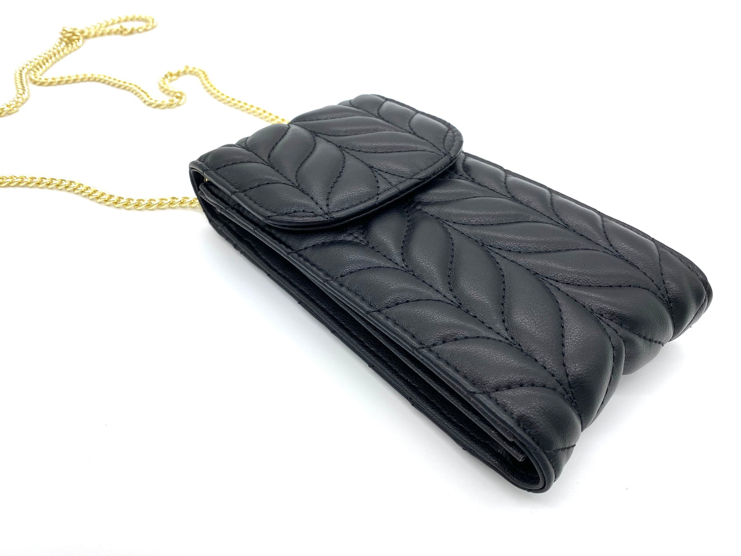 Black Mobile Bag with Long Strap in 100% Leather